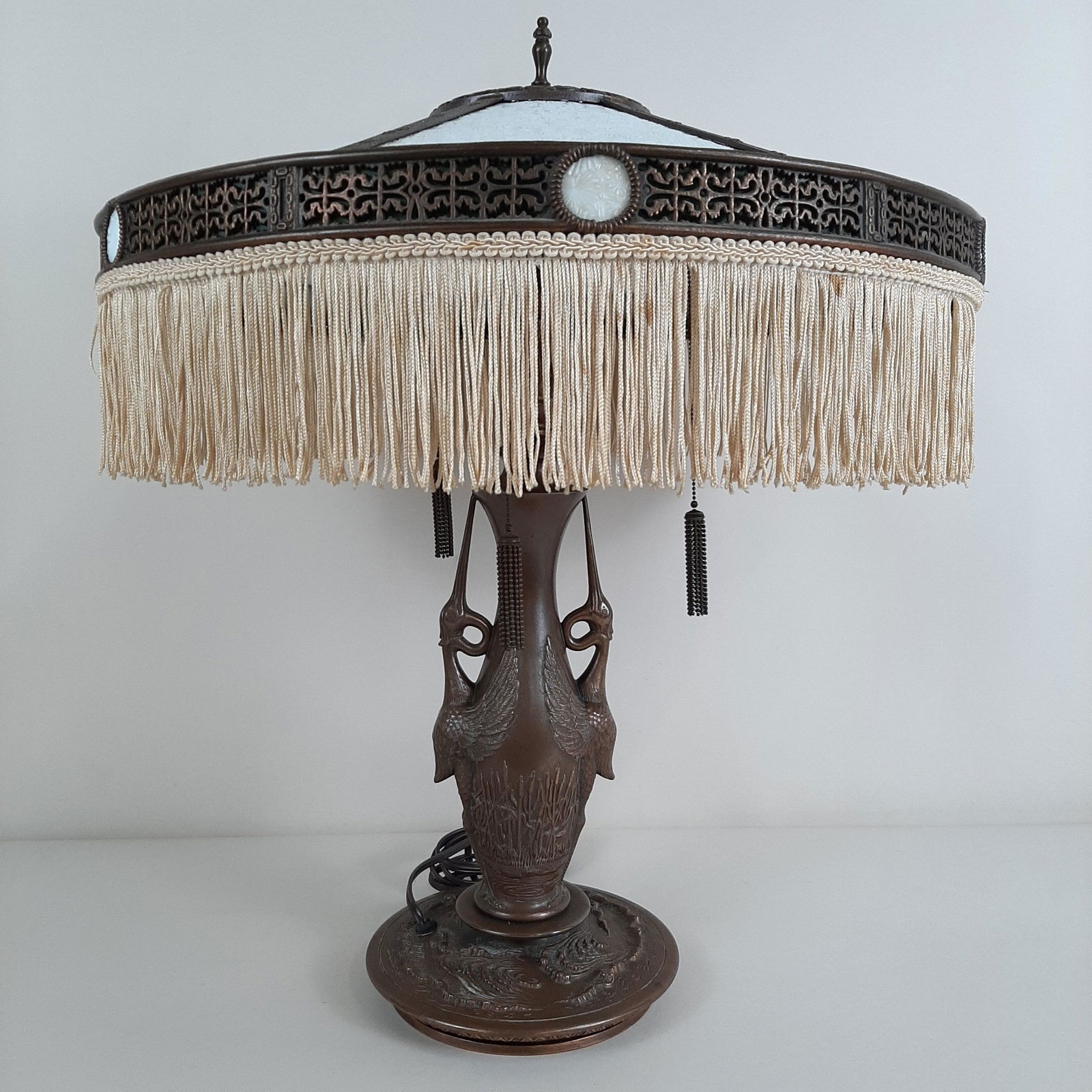 Cast Metal Table Lamp with Glass Shade (1 of 6)