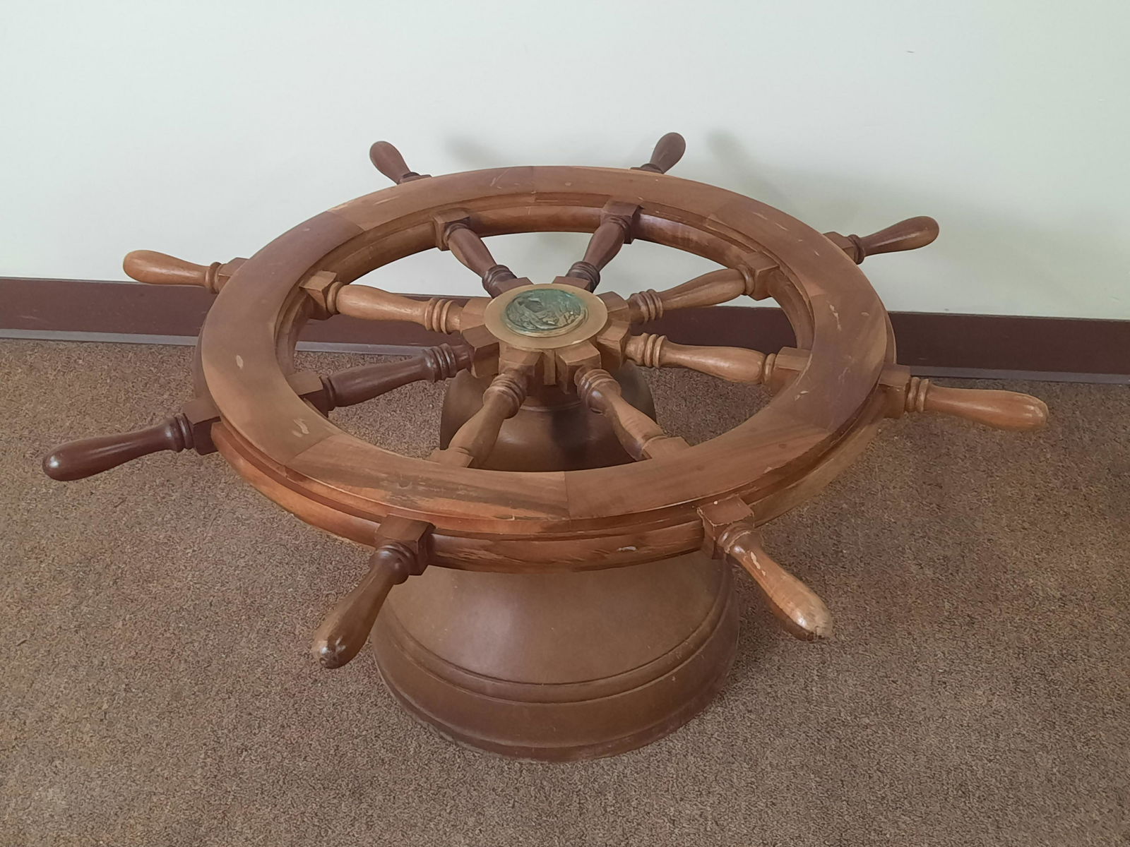 Ships Wheel Table with Wooden Bell Base (1 of 5)