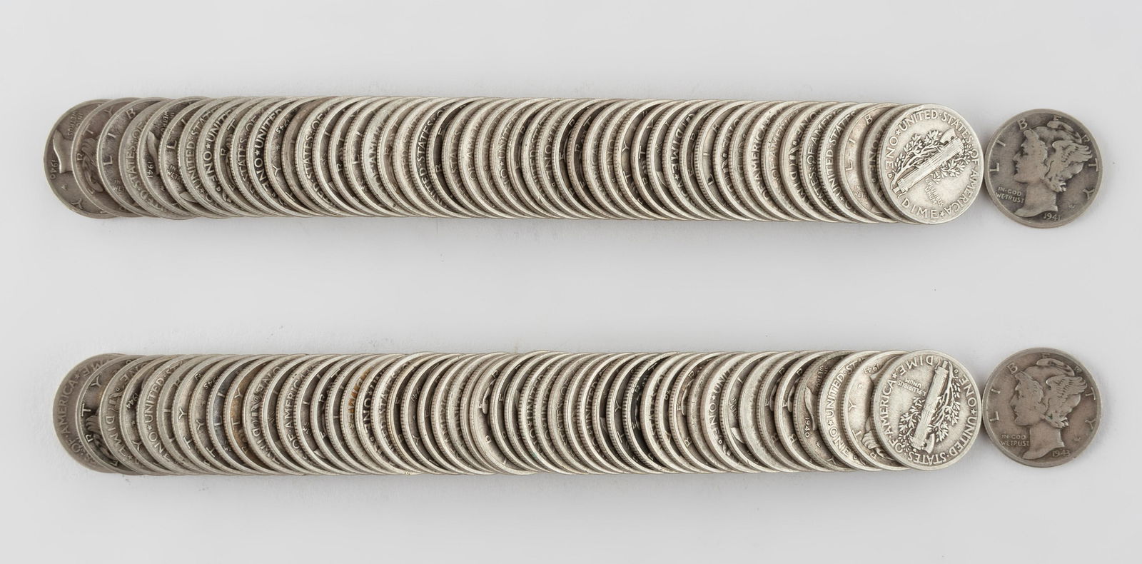 100 Mercury Dimes, Mostly 1940's (1 of 1)