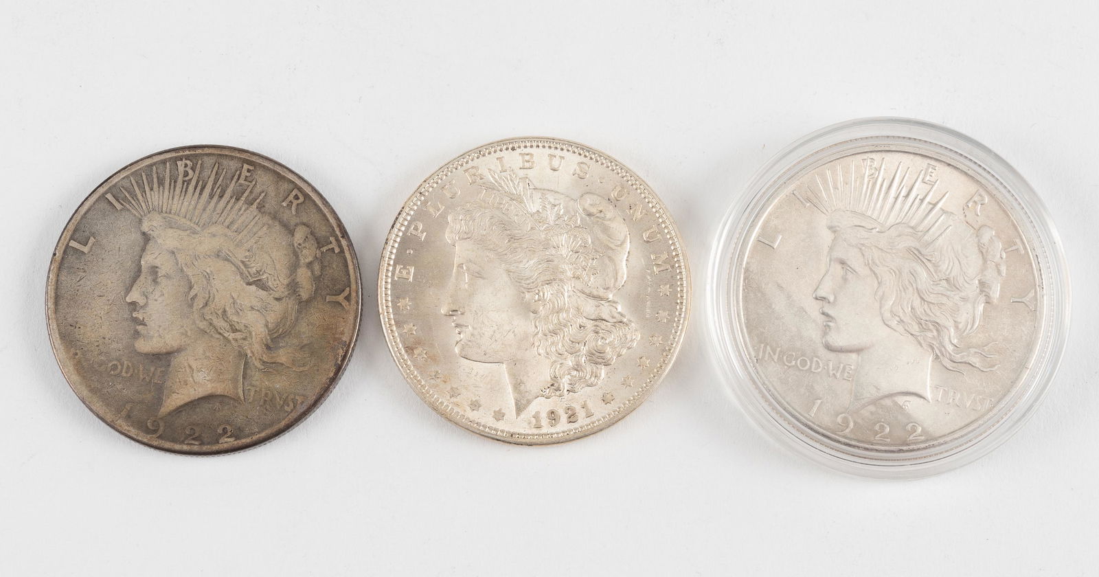 3 Silver Dollars, Morgan and Peace (1 of 7)