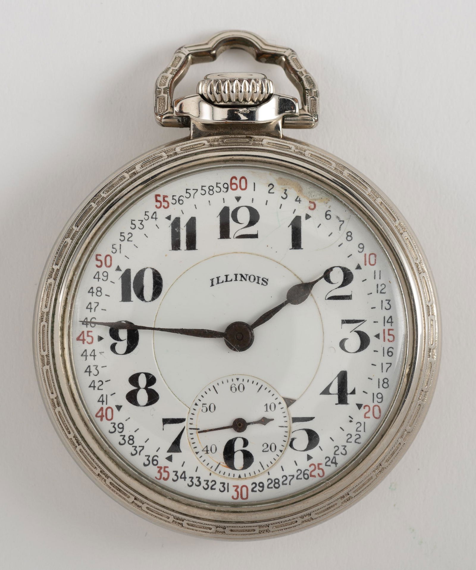 Illinois Bunn Special 21J Sixty Hour Pocket Watch: Movement marked Bunn Special SN 4819446. Subsidiary second hand. Lever set. Open face in 14K goldfilled Wadsworth case SN 7277854. Chip with associated hairlines to face Running. IMPORTANT: Before bid