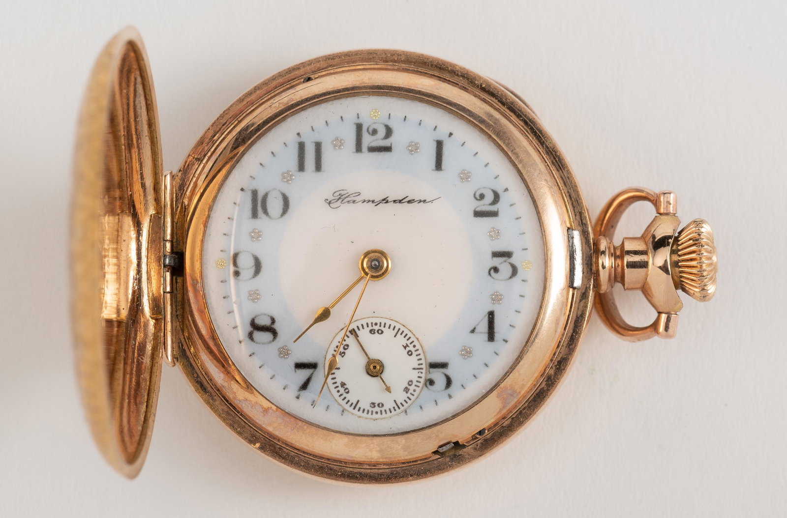 Hampden Watch Co. Molly Stark Pendant Watch: Movement marked Molly Stark Canton OH SN 2217047. Subsidiary second hand. In Deuber 14k goldfilled case SN 6588650. Monogrammed. Case 1-1/3" diameter. Running. IMPORTANT: Before bidding, please read t