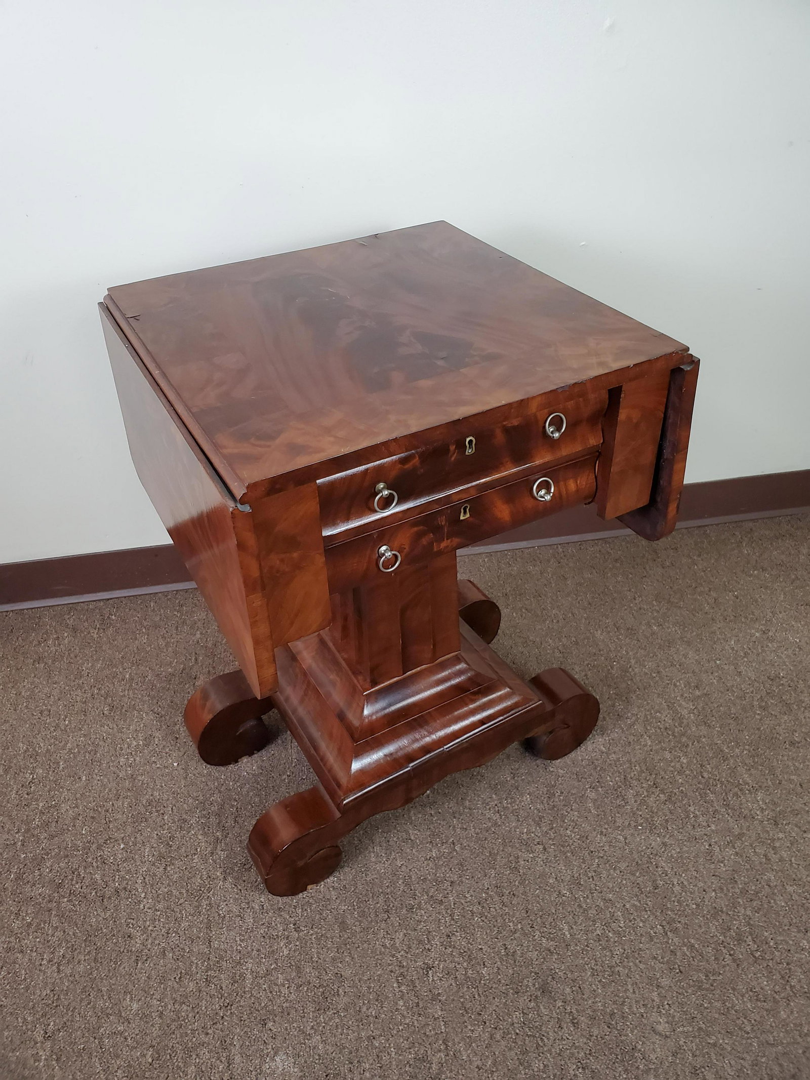 19th C Empire 2 Drawer Drop Side Work Table (1 of 7)