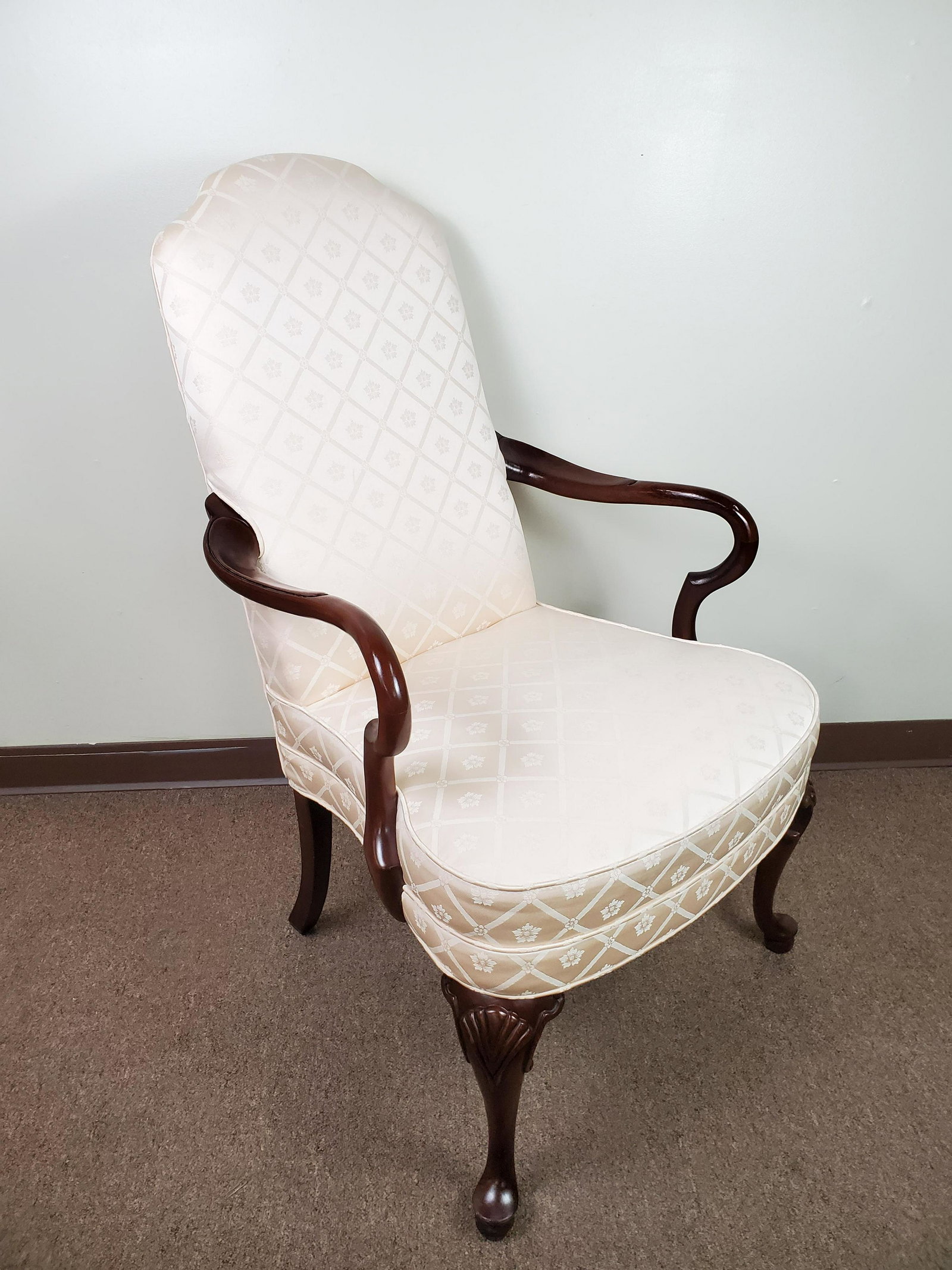 Woodmark Originals Arm Chair: 25" wide X 26" deep X 43" high. IMPORTANT: Before bidding, please read the terms and conditions. When you registered for the auction you agreed to these terms and will be required to comply with them.