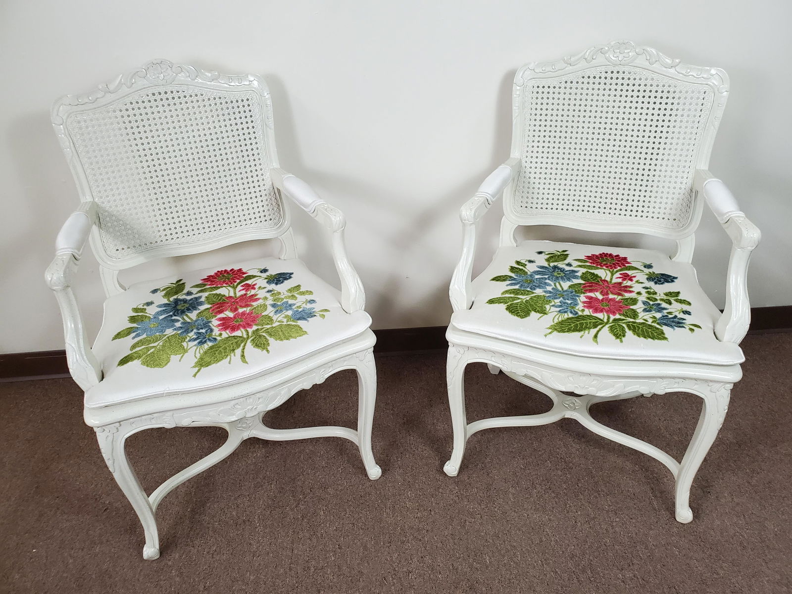 Pair Of White Cane Seated Chairs (1 of 3)