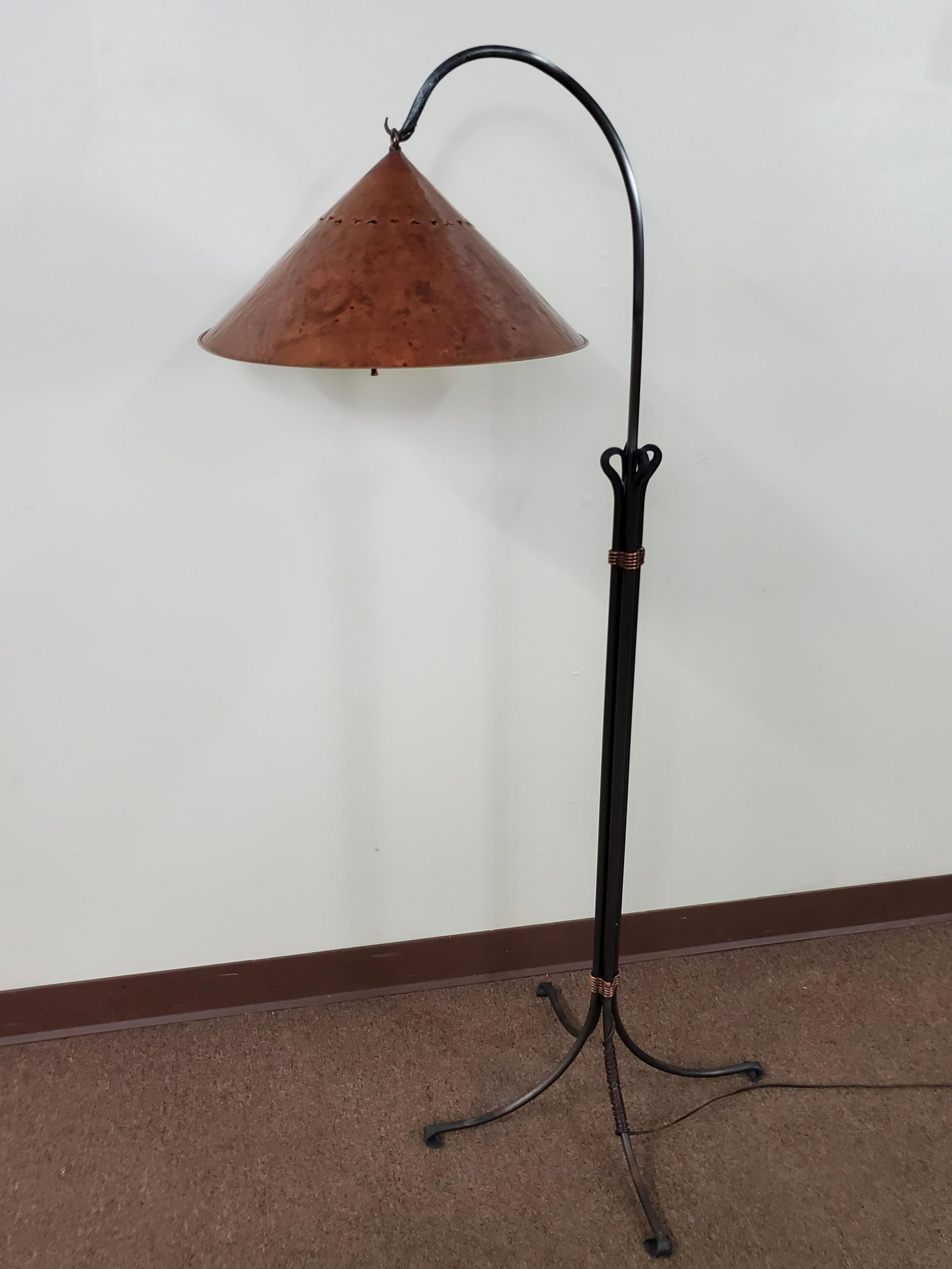 Iron Floor Lamp With Hammered Copper Shade (1 of 4)