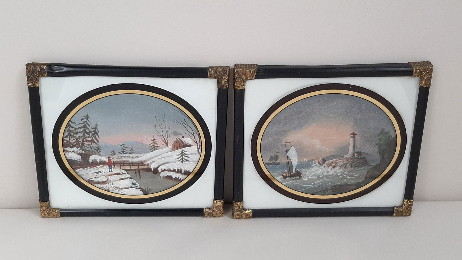 2 Miniature Paintings Dated June 27, 1864: Overall with frame 6" wide X 5¼" high. IMPORTANT: Before bidding, please read the terms and conditions. When you registered for the auction you agreed to these terms and will be required to com