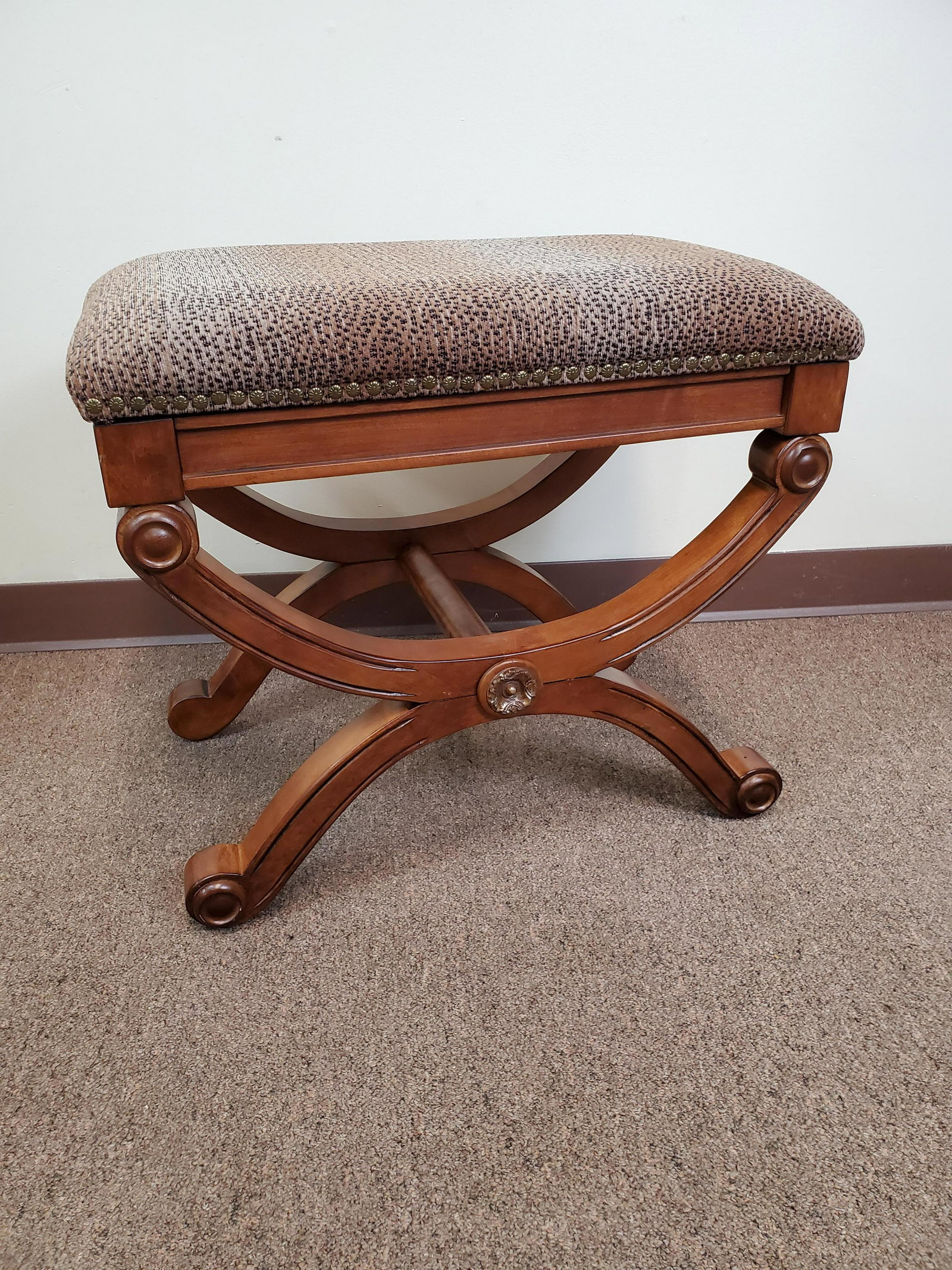 Upholstered Bench: 24" wide X 15 1/2" deep X 20 1/4" high. IMPORTANT: Before bidding, please read the terms and conditions. When you registered for the auction you agreed to these terms and will be required to comply wi