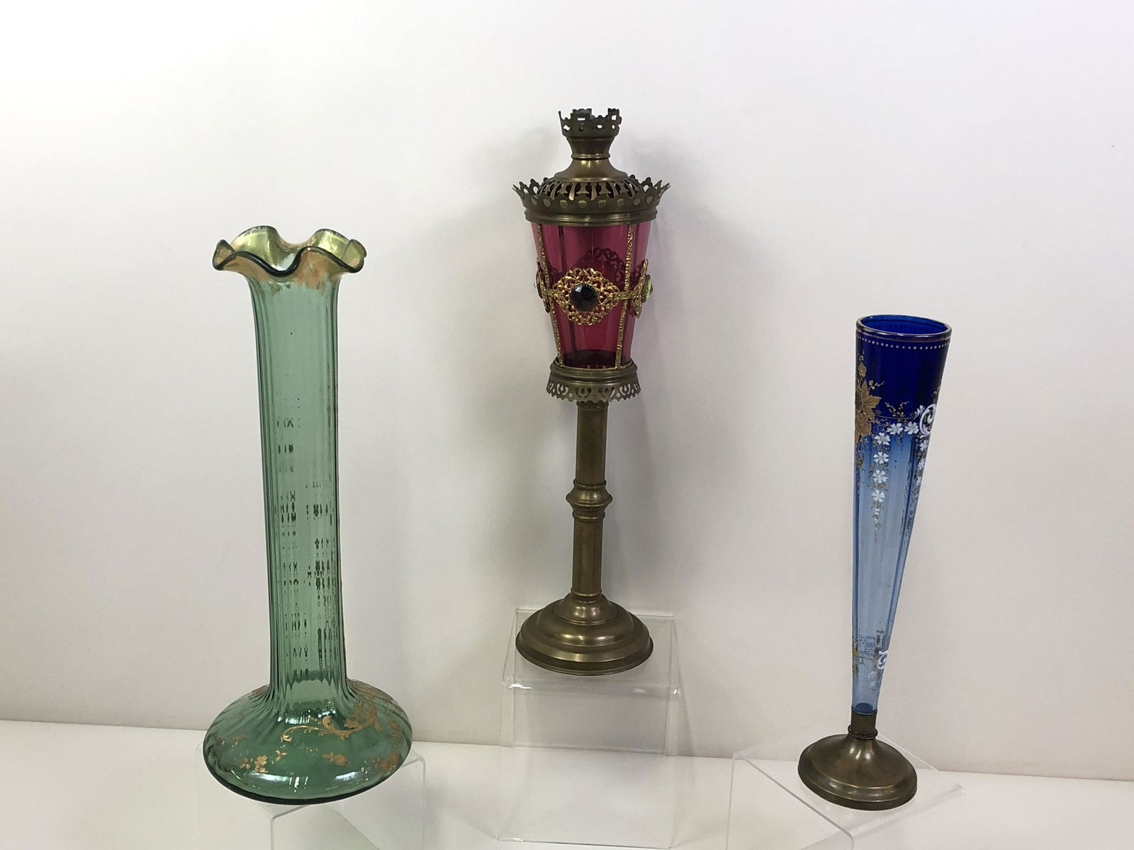 3 Pcs Antique Glass incl Vases and Lantern (1 of 5)