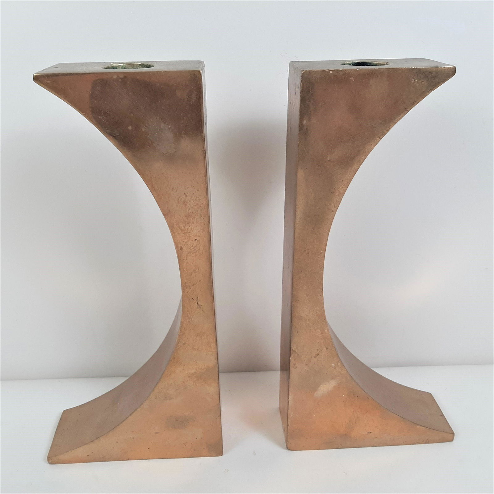 Pr Mid Century Modern Brass Candlesticks (1 of 3)