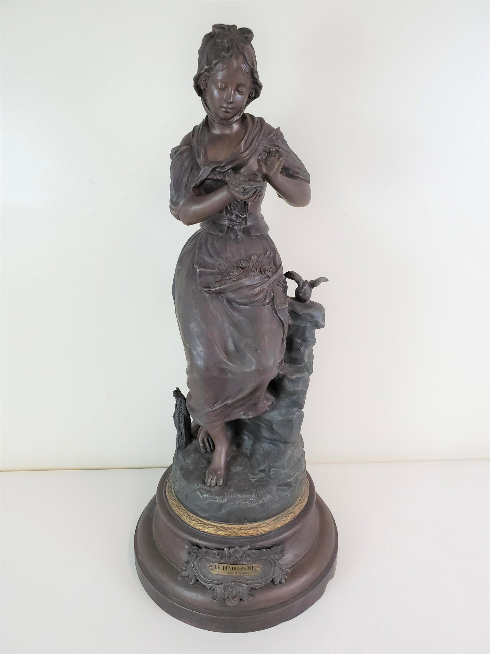 Antique Cast Metal 26" Sculpture with Bronze Finish (1 of 4)