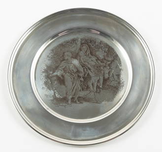 S. Kirk & Son Sterling Flight Into Egypt Plate: Vintage 1972 Flight Into Egypt by Giovanni Domenico Tiepolo. Edition 0999/3500. From the Metropolitan Museum of Art, Kirk Collection. 6.7 ozt. 8" diameter. IMPORTANT: Before bidding, please read the t