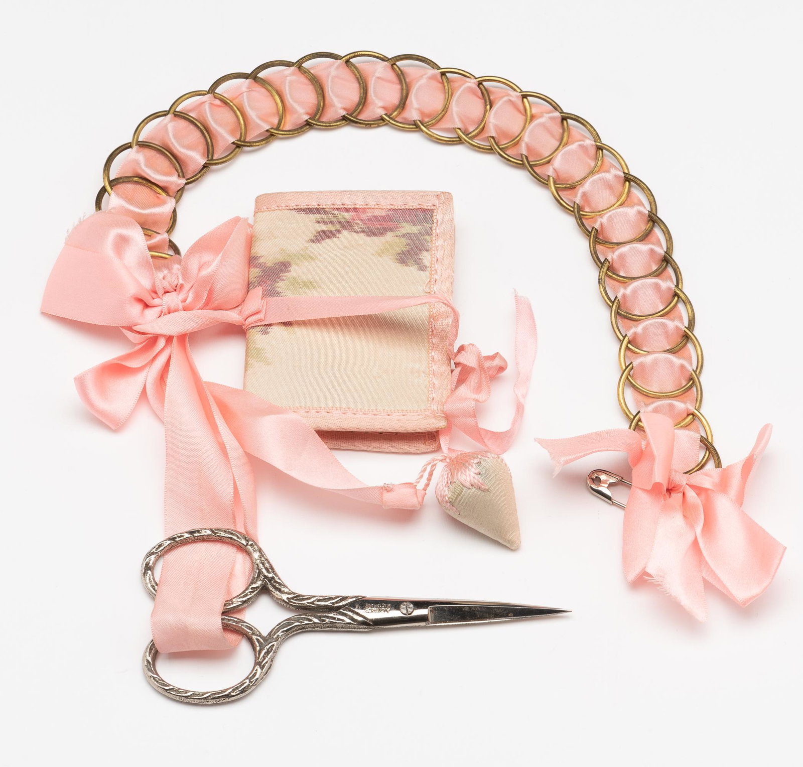 Scissor Keeper with Attached Needle Case: Scissors marked A. C. K. & Co. Germany. 3-1/2" long. Overall 13" long. IMPORTANT: Before bidding, please read the terms and conditions. When you registered for the auction you agreed to these terms an