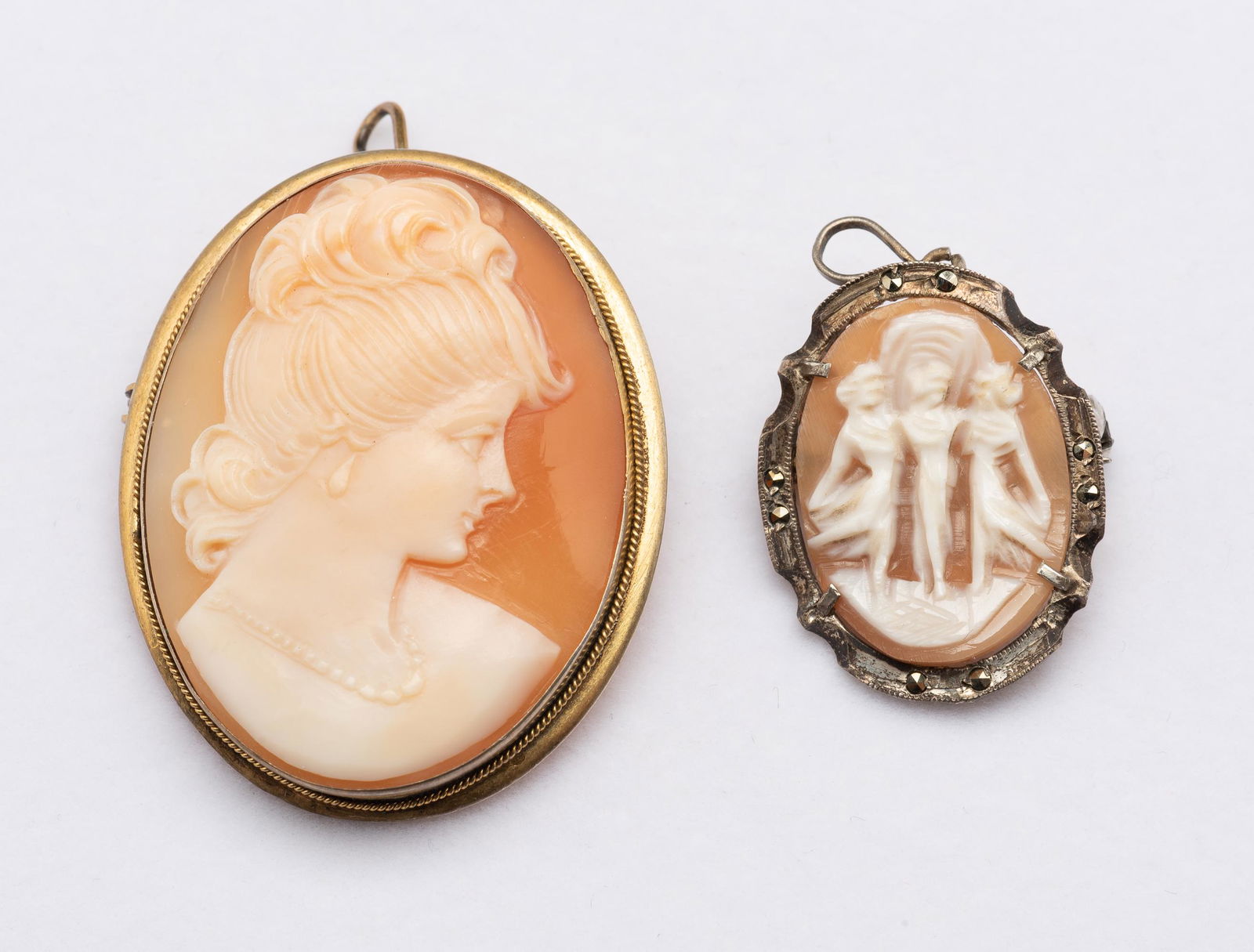 2 Antique 800 Silver Cameo Pendant Pins (1 of 7)