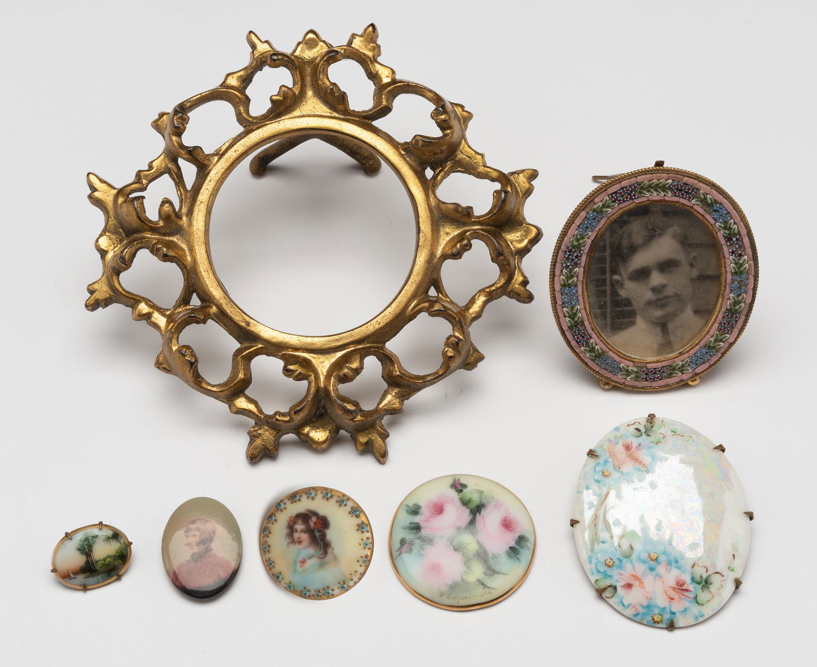 3 Pc Painted Porcelain, 2 Frames & 1 Portrait Pin (1 of 4)