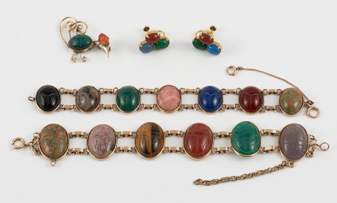 4 Pcs. Vintage Goldfilled Hardstone Scarab Jewelry (1 of 2)
