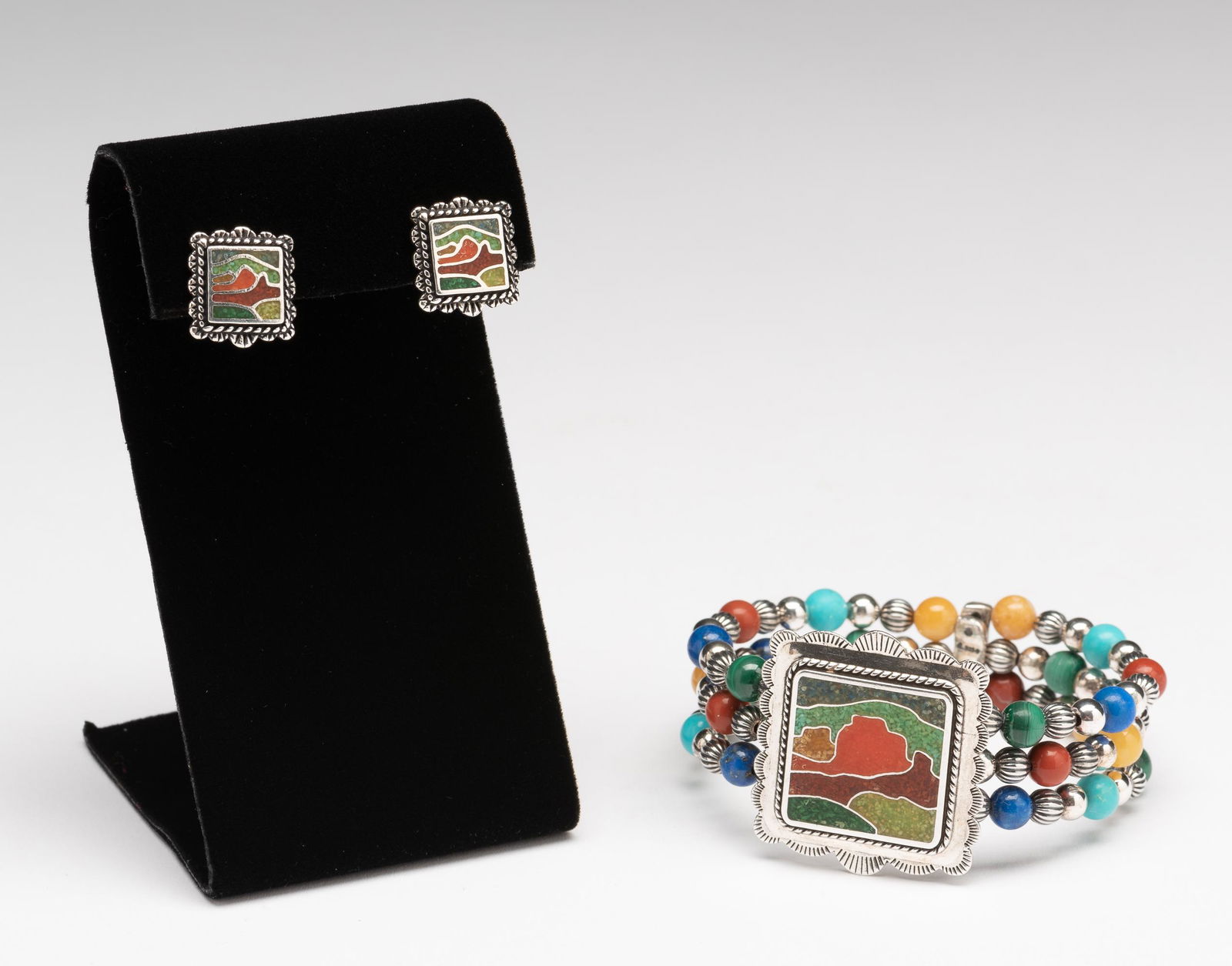 Sterling and Enamel Earrings and Bracelet (1 of 7)