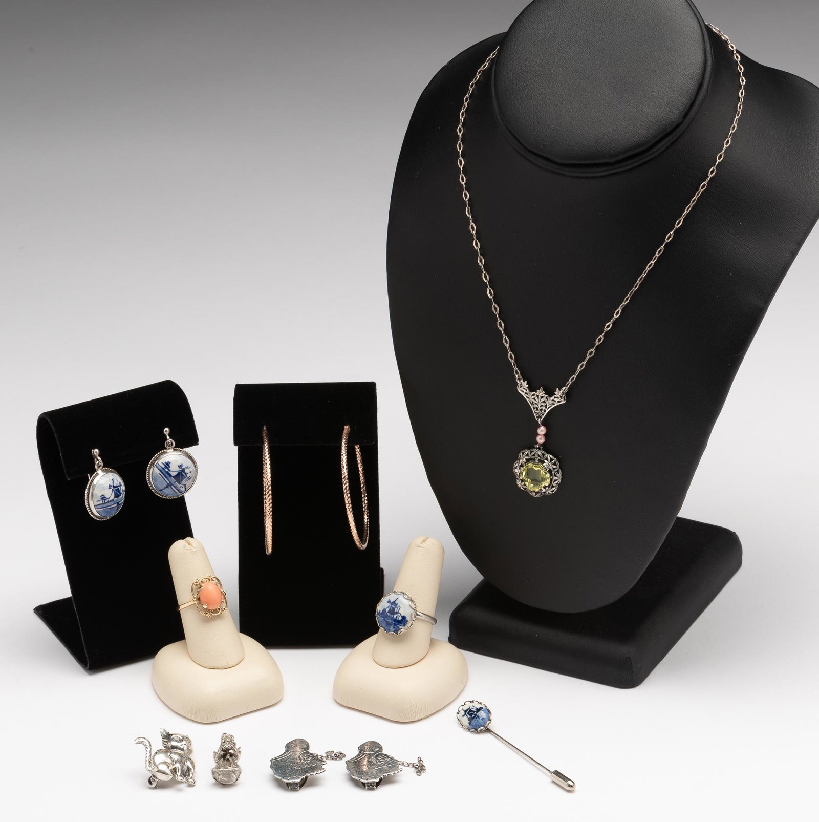 9 Pcs Sterling Jewelry Including Delft and Coral (1 of 20)