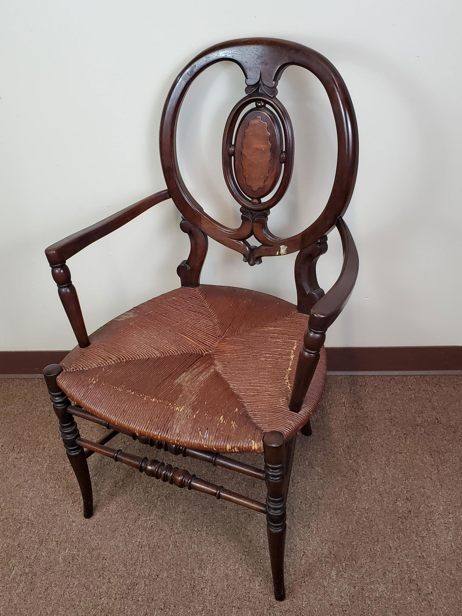 Antique Rush Seat Arm Chair (1 of 3)