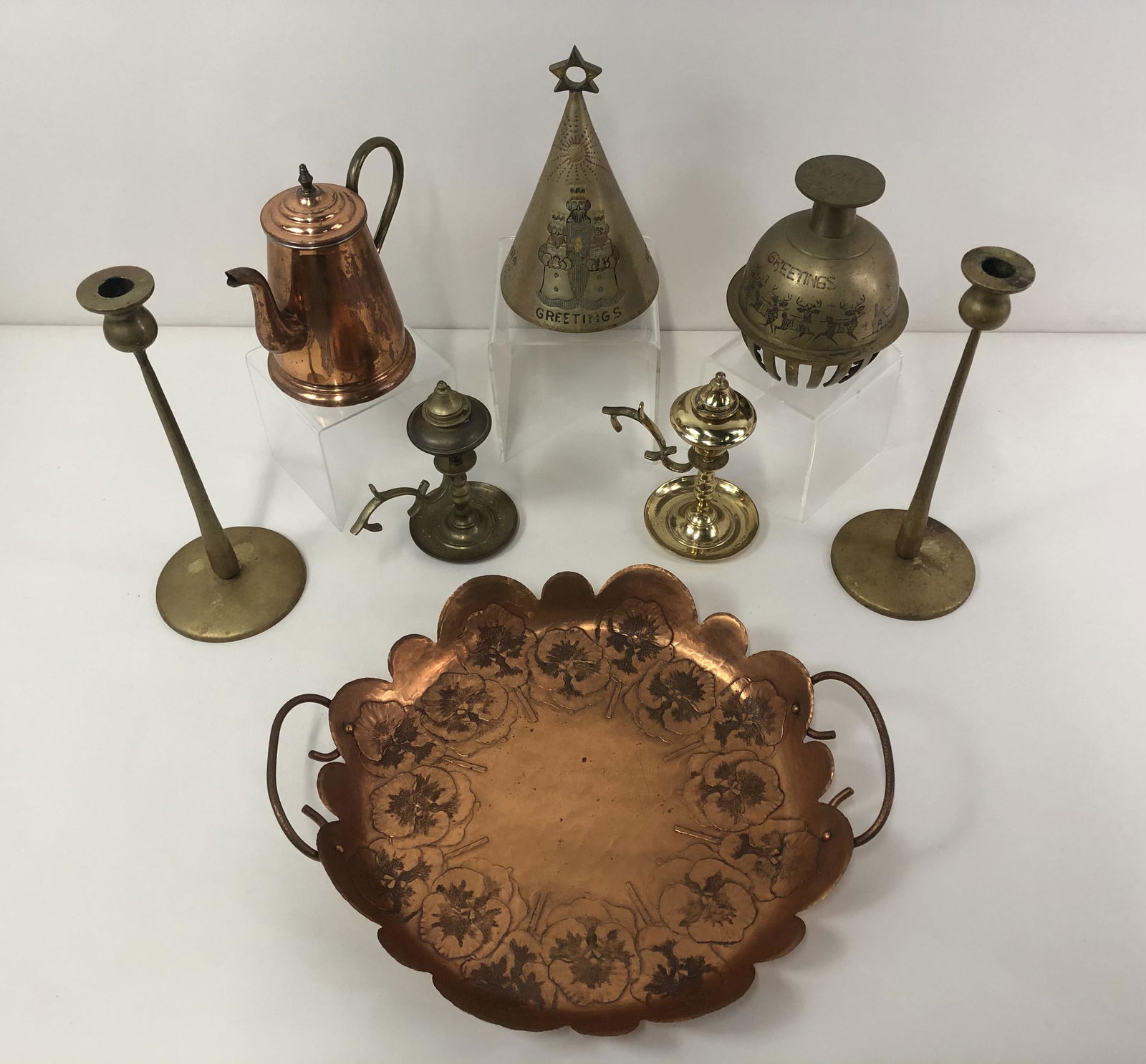 8 Pcs Brass & Copper Incl. Bell and Coffeepot (1 of 11)