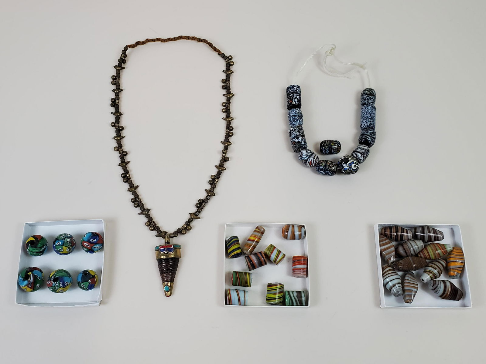 Glass / Pottery Beads and Brass & Shell Necklace (1 of 7)