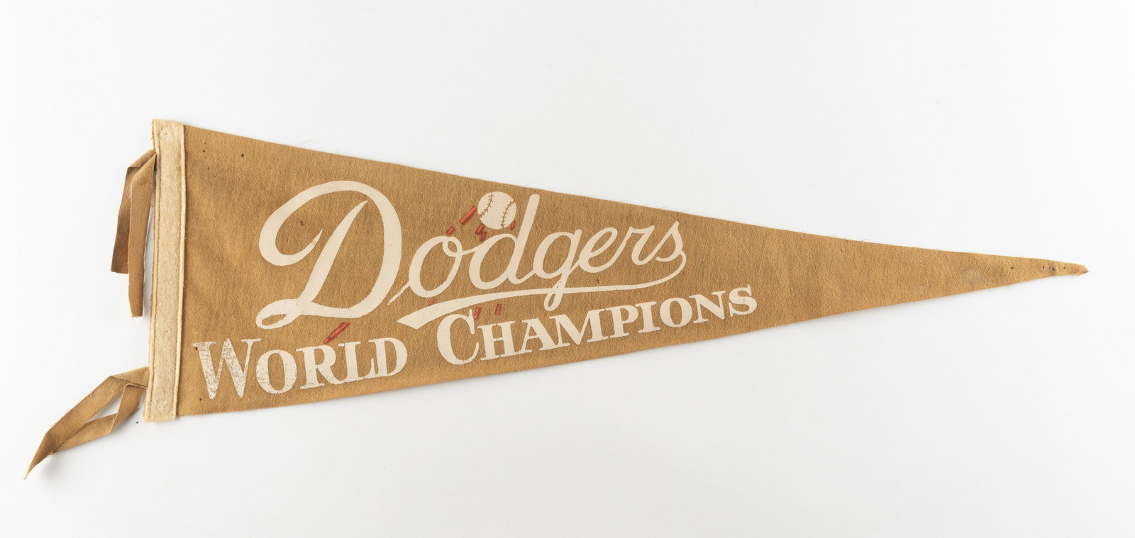 1950's Brooklyn Dodgers World Champions Pennant: Some wear. IMPORTANT: Before bidding, please read the terms and conditions. When you registered for the auction you agreed to these terms and will be required to comply with them.