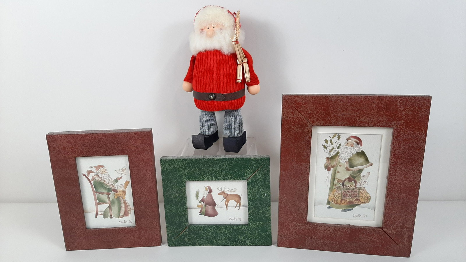 3 Pat Enslin Theorems and Ljungströms Santa: Framed theorems dated 1996-98. Overall with frames 6¾" to 9" wide X 6¾" to 11" high. Santa handmade in Sweden. IMPORTANT: Before bidding, please read the terms and conditions. When you registered fo