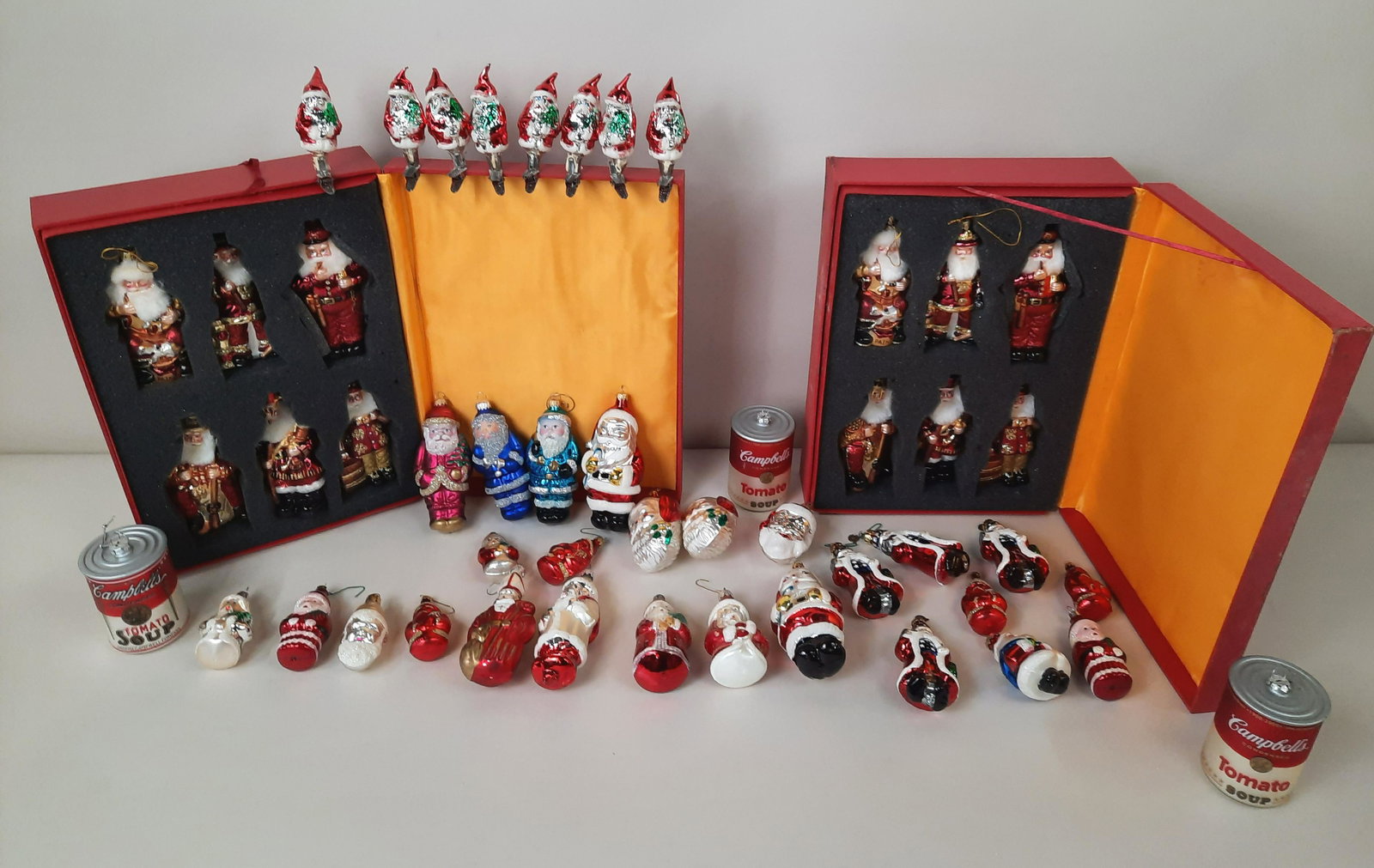 39 Christmas Ornaments incl Campbell's Soup: 3" to 5-1/2" long. IMPORTANT: Before bidding, please read the terms and conditions. When you registered for the auction you agreed to these terms and will be required to comply with them.