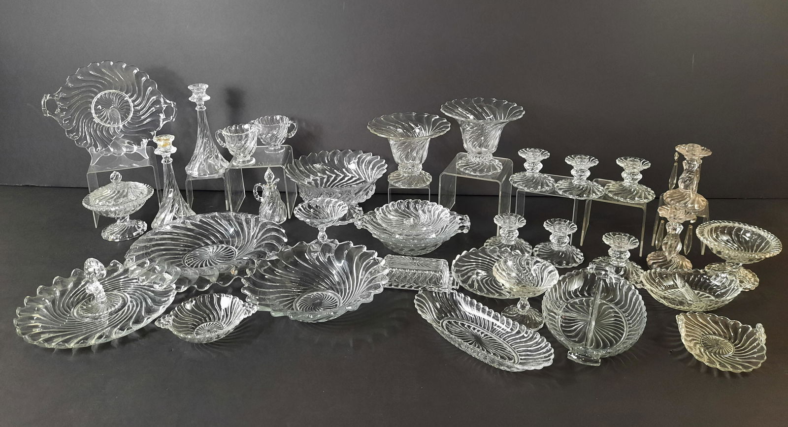 32 Fostoria Colony Serving Pcs and Candlesticks (1 of 5)