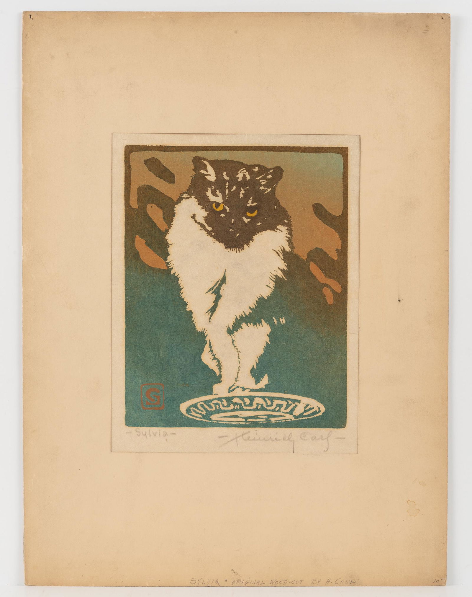 Heinrich Carl Cat Woodblock Print (1 of 3)