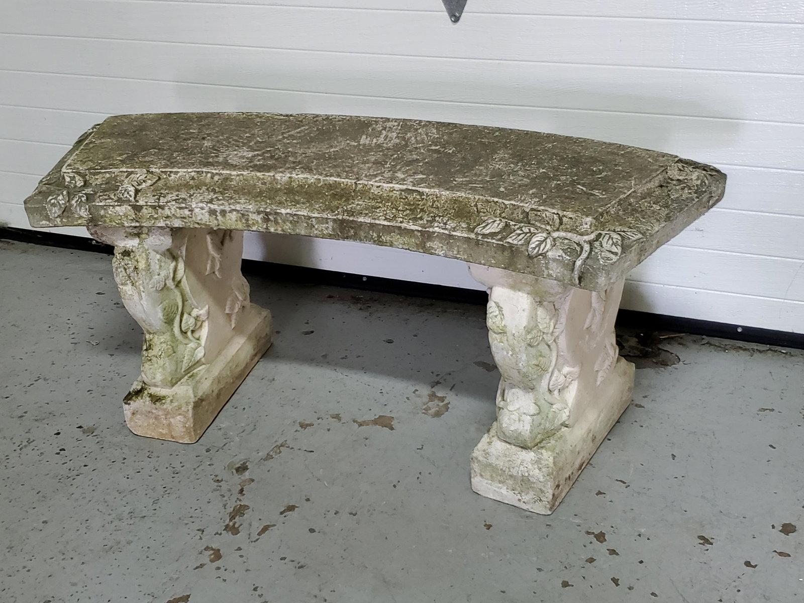 Cement Bench: 40 1/2" wide X 14" deep X 17 1/4" high. IMPORTANT: Before bidding, please read the terms and conditions. When you registered for the auction you agreed to these terms and will be required to comply wi