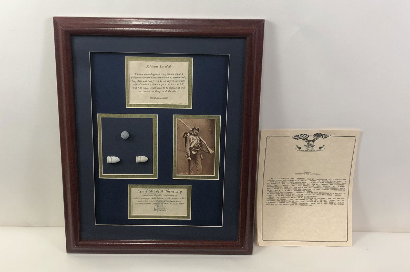 Civil War Bullet Board with COA (1 of 7)
