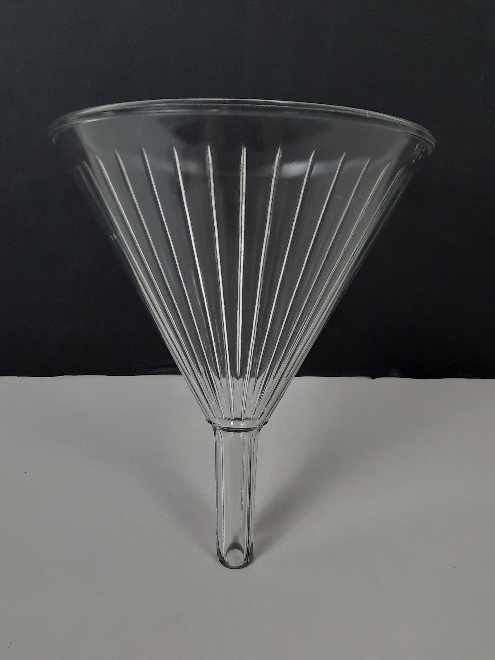 1/2 G Apothecary Funnel: No manufacturer markings. 9" diameter x 11" high. IMPORTANT: Before bidding, please read the terms and conditions. When you registered for the auction you agreed to these terms and will be required to