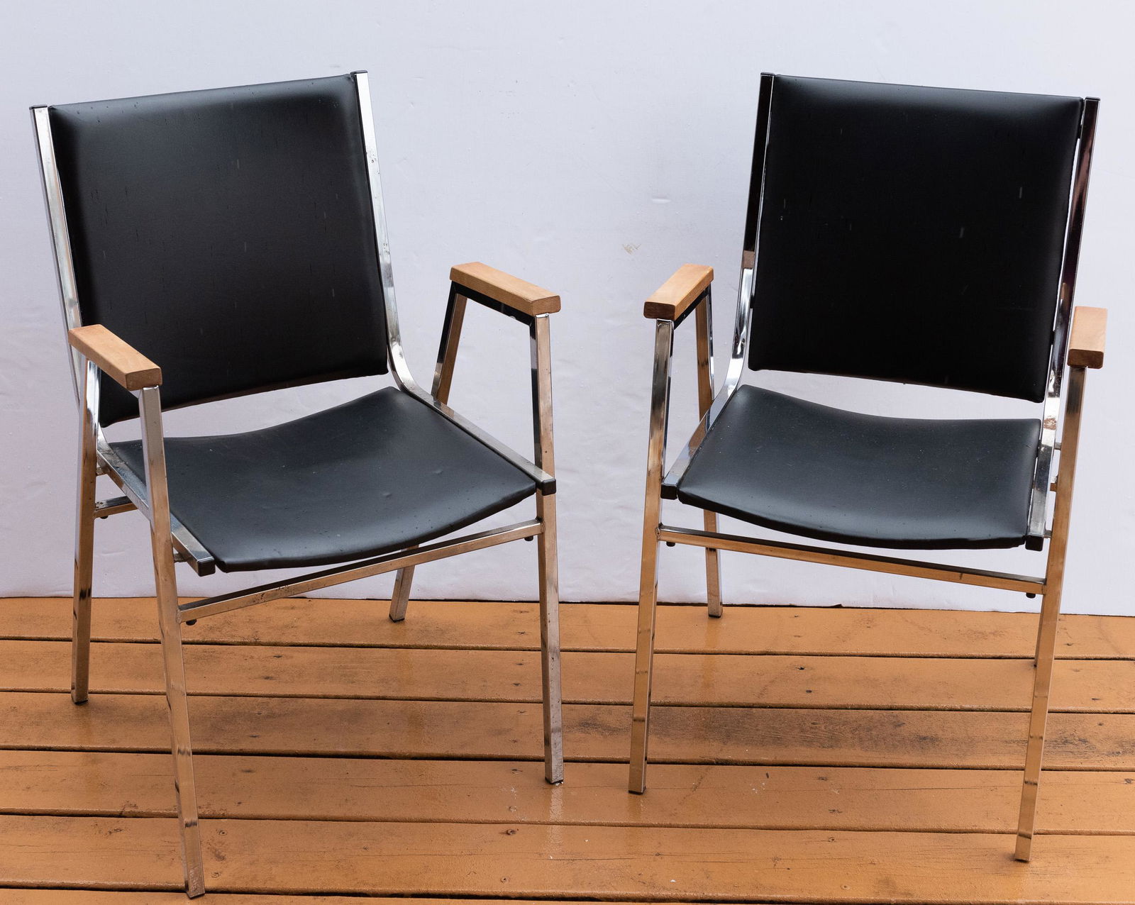 Pair of Chrome and Vinyl Office Chairs (1 of 3)