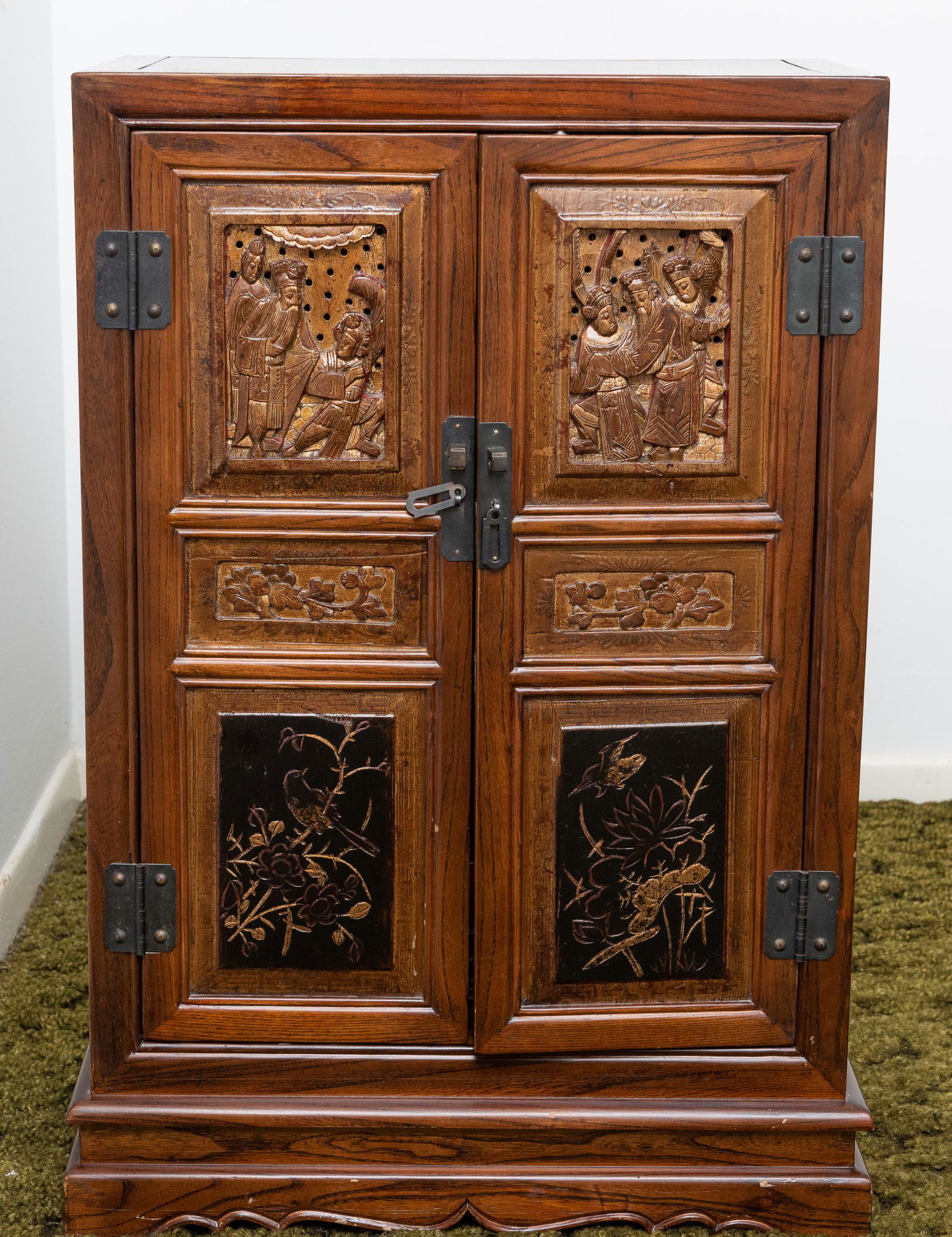 Asian Carved 2 Drawer Cabinet (1 of 3)
