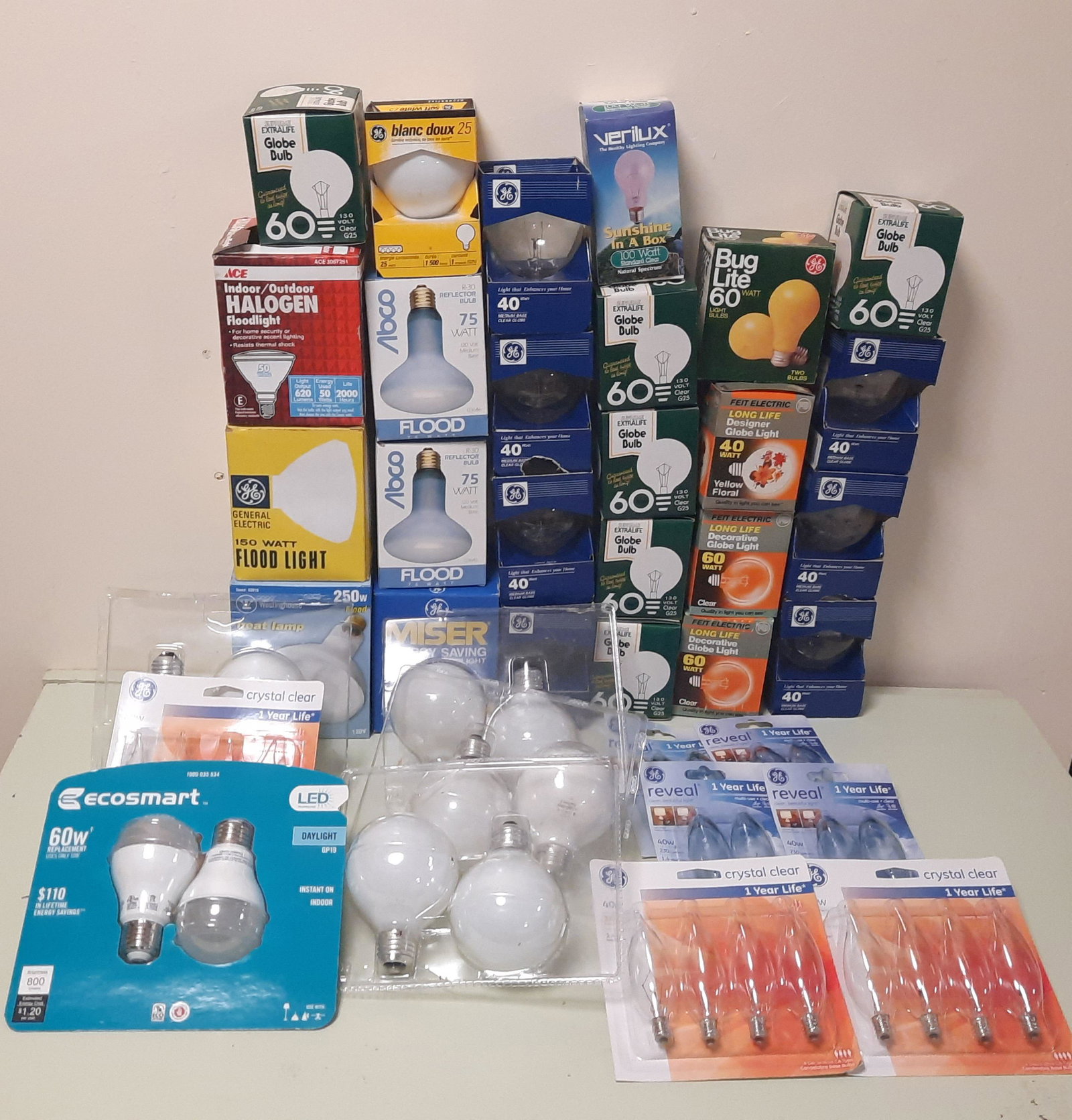 37 Lightbulb Packages: Includes floodlights, LED's, candelabra bulbs, etc. IMPORTANT: Before bidding, please read the terms and conditions. When you registered for the auction you agreed to these terms and will be required 