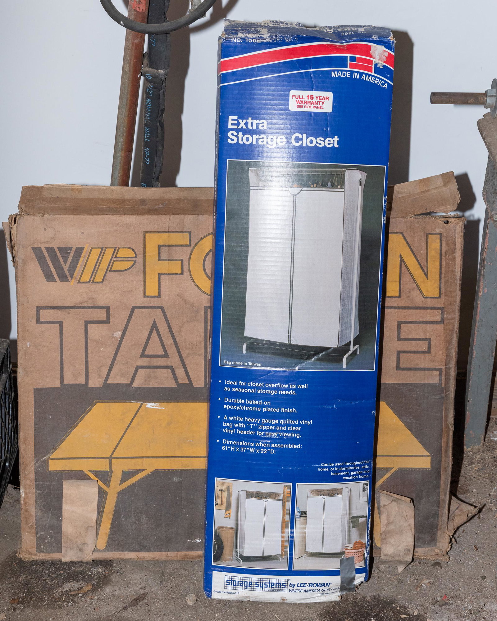 Folding Table and Storage Closet: Storage Systems storage closet 61" high x 37" wide x 22" deep. IMPORTANT: Before bidding, please read the terms and conditions. When you registered for the auction you agreed to these terms and will b