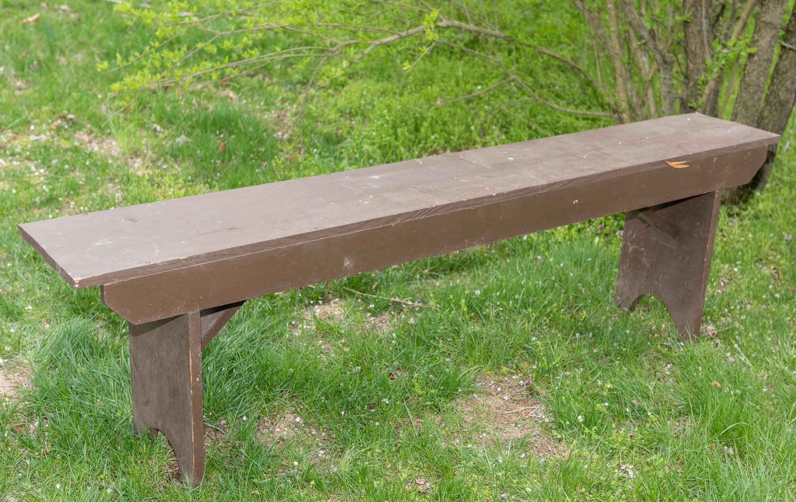 Painted Wood Bench: 72" long x 11" deep x 20" high. Some wood losses. IMPORTANT: Before bidding, please read the terms and conditions. When you registered for the auction you agreed to these terms and will be required to