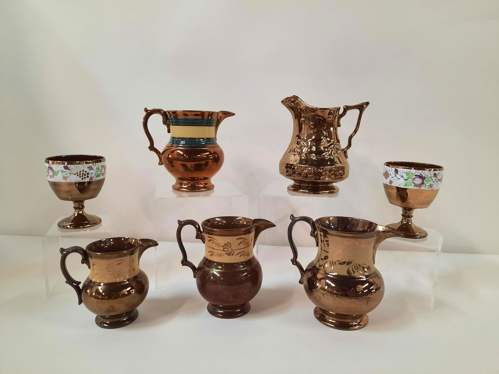 7 Copper Lustre Pitchers and Cups (1 of 4)