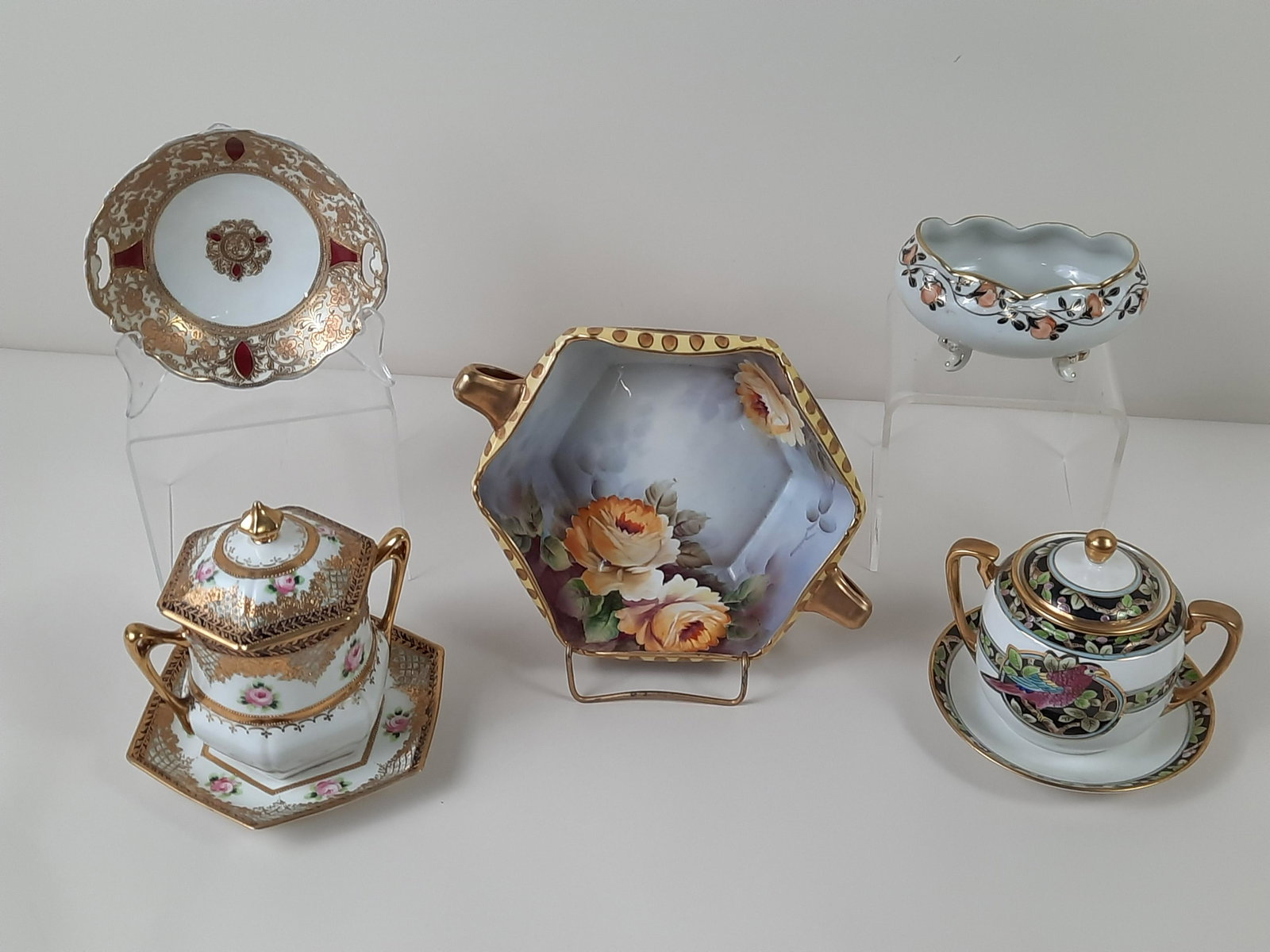 5 Pcs Nippon incl Bird Painted Creamer: 2-1/2" to 6" high.