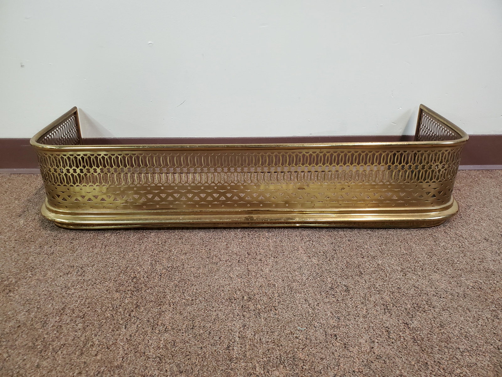 Brass Fire Fender: 35" wide X 13" deep X 7 3/4" high.
