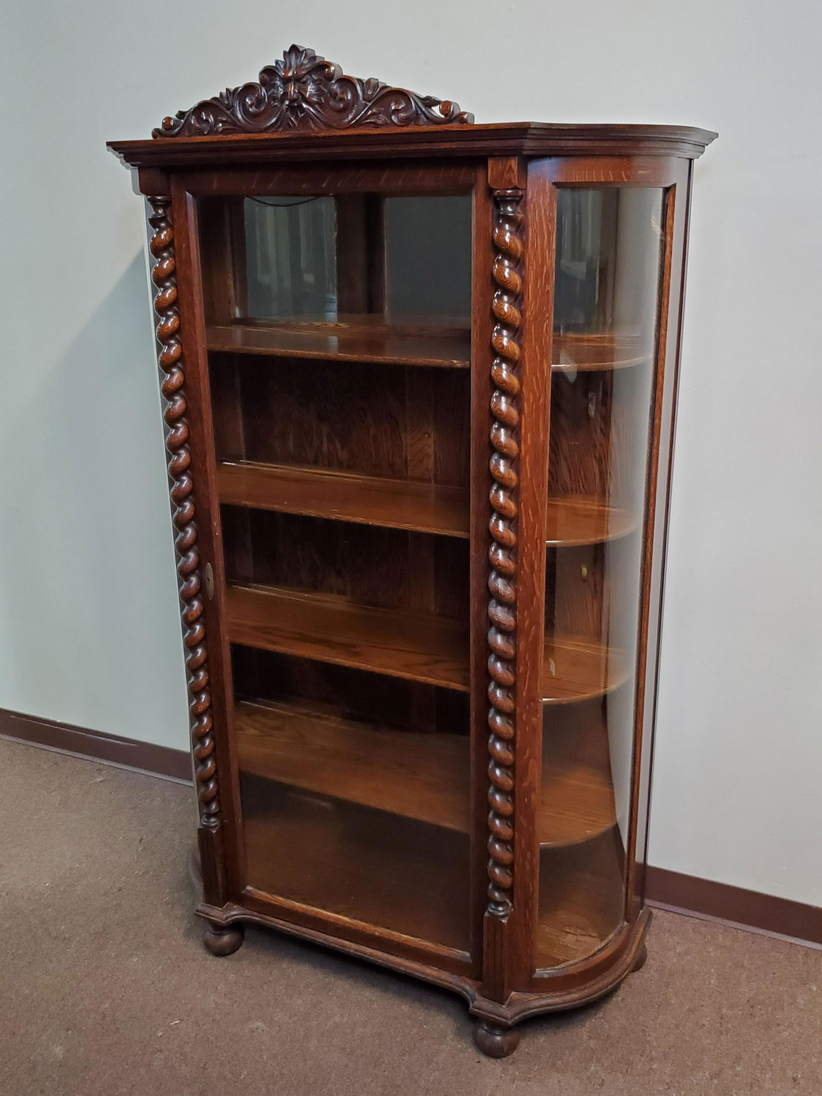 Oak Mirror Back Curio With Barley Twist Columns (1 of 6)