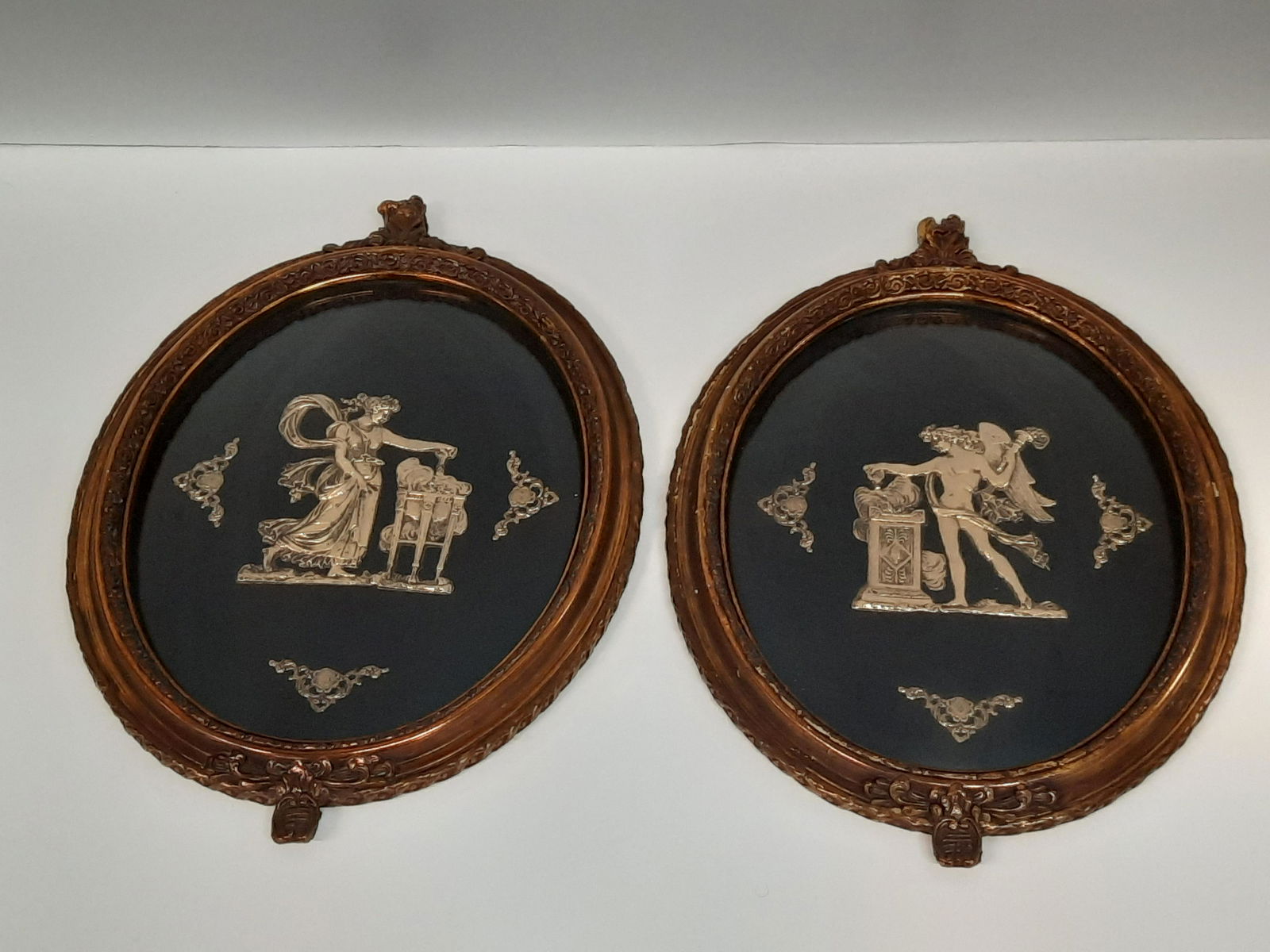 2 Pcs Brass Figural Plaques Mounted in Frame (1 of 3)