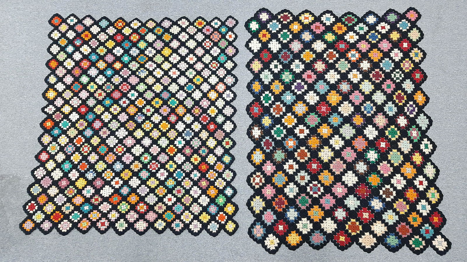 2 Antique Crocheted Afghans: 3'6" to 3'9" wide X 4'3" to 4'8" long.