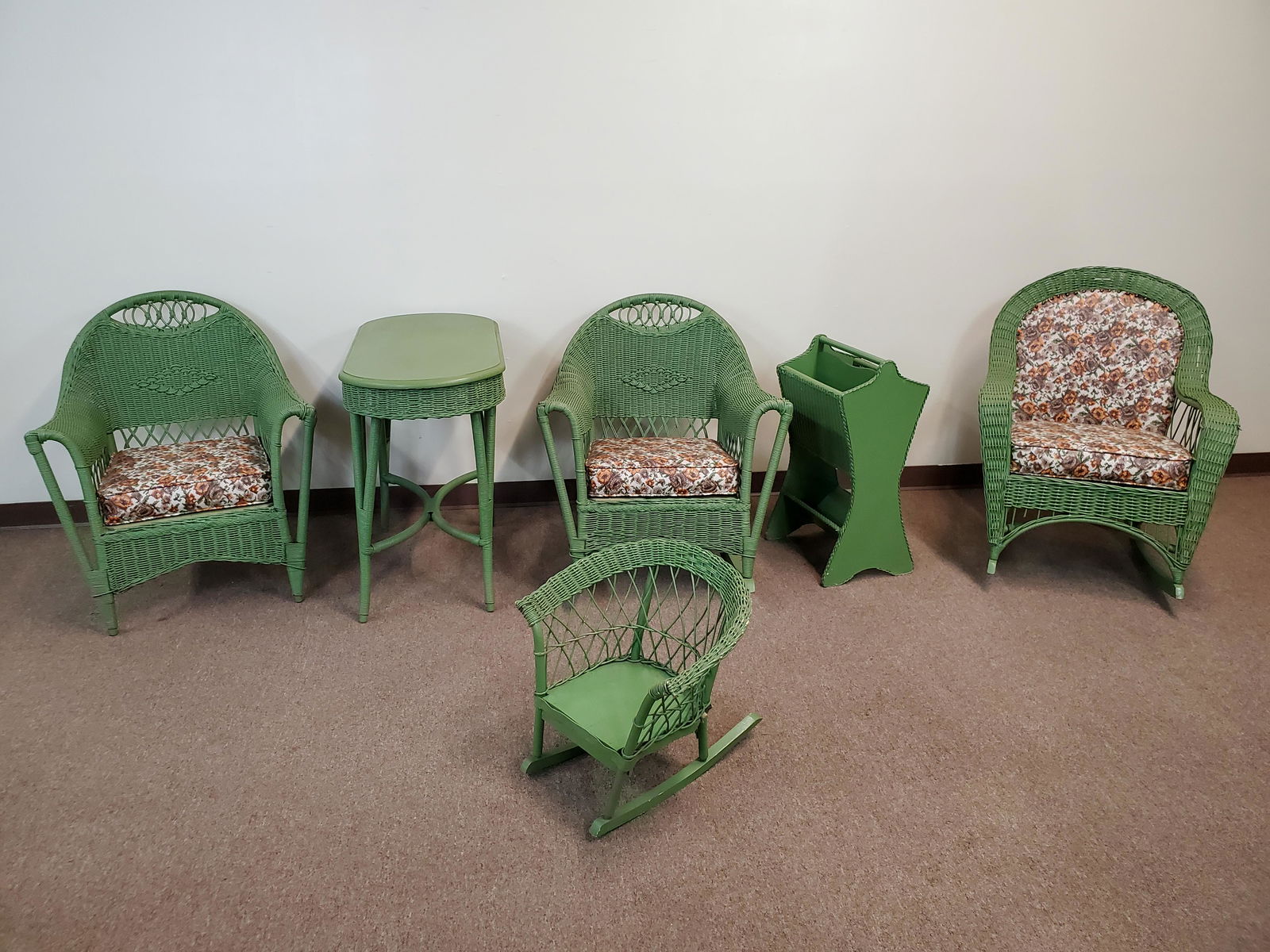 6 Pc Green Painted Wicker Set (1 of 13)