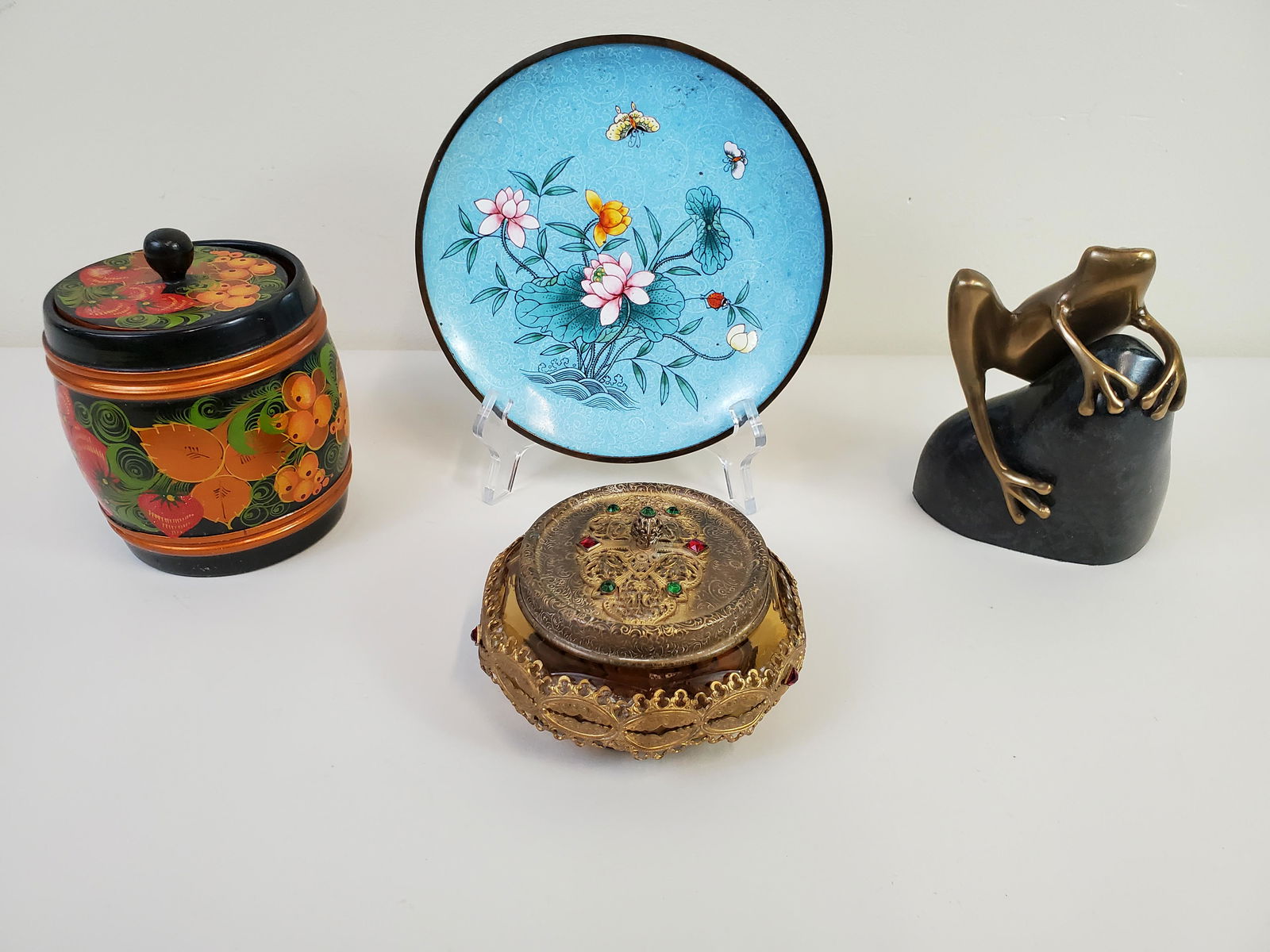 Jewelry Box, Brass Frog & Cloisonne Plate (1 of 8)
