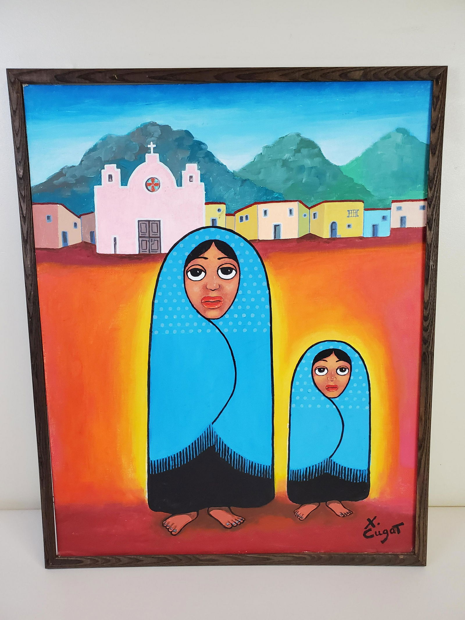 Xavier Cugat "Lady & Girl In Blur Blanket #2" Painting (1 of 4)