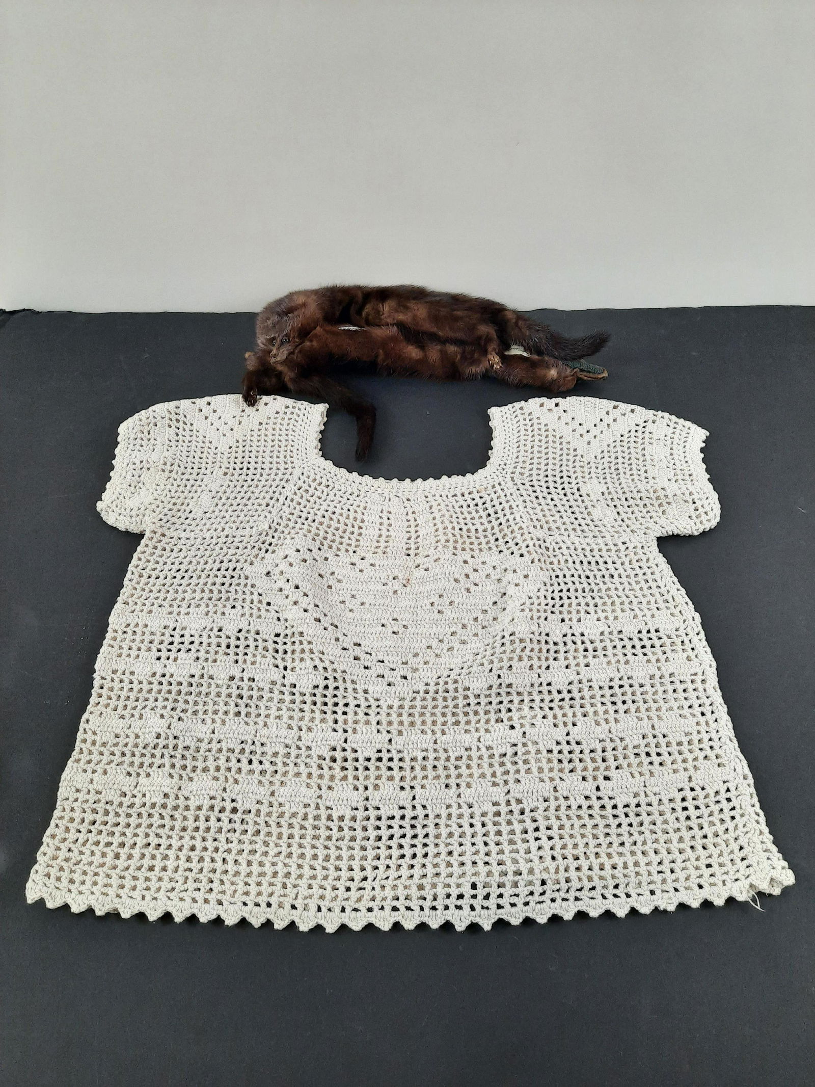 Crochet Shirt and Mink Collar: Shirt: 26-1/4" wide x 23" long.