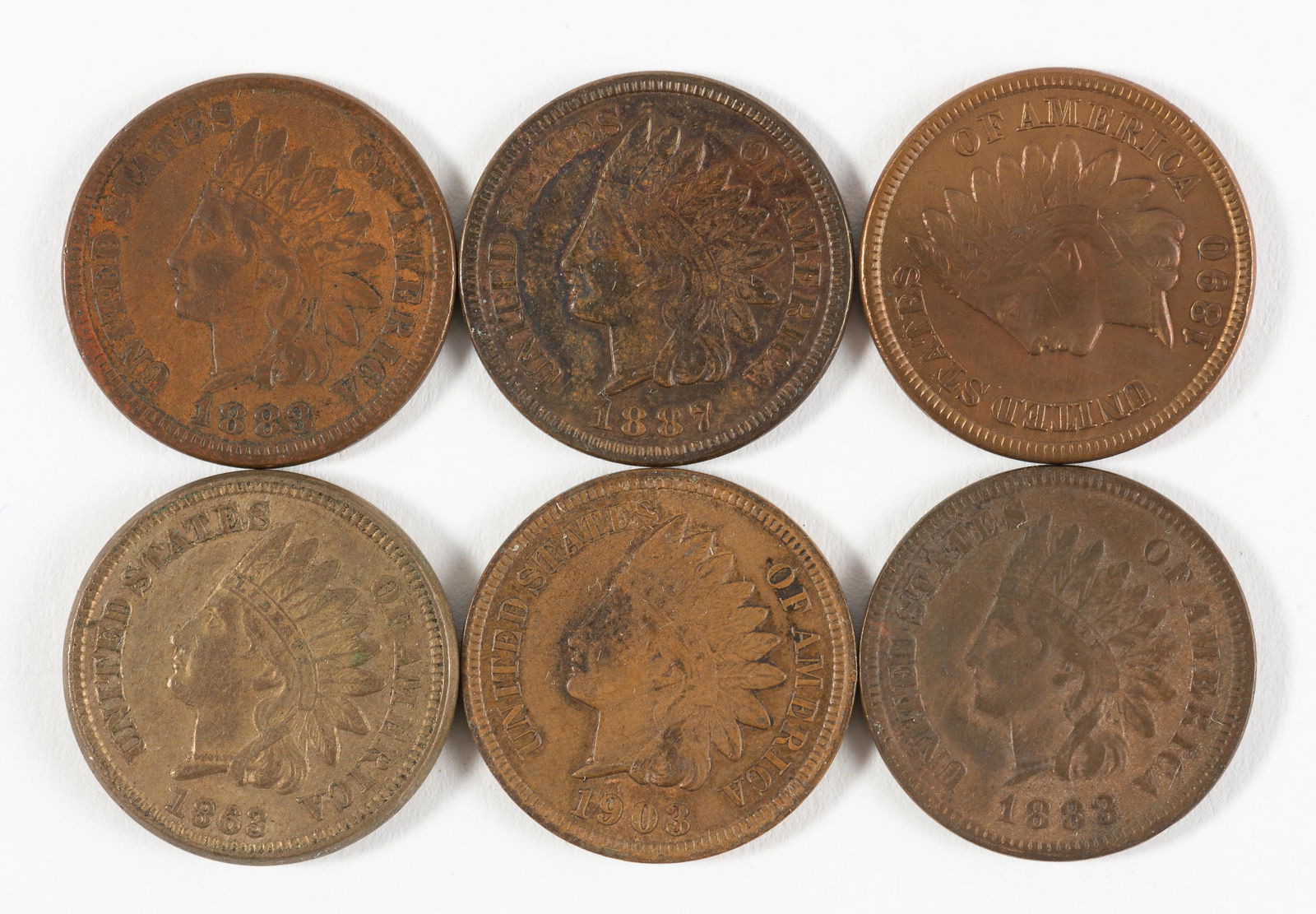 6 Indian Cents Incl. 1863 Copper Nickel (1 of 2)