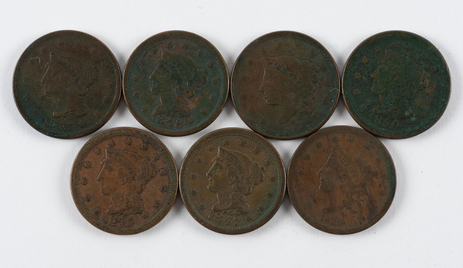 7 Large Cents Incl. 1839, 1937, 1843 (1 of 2)